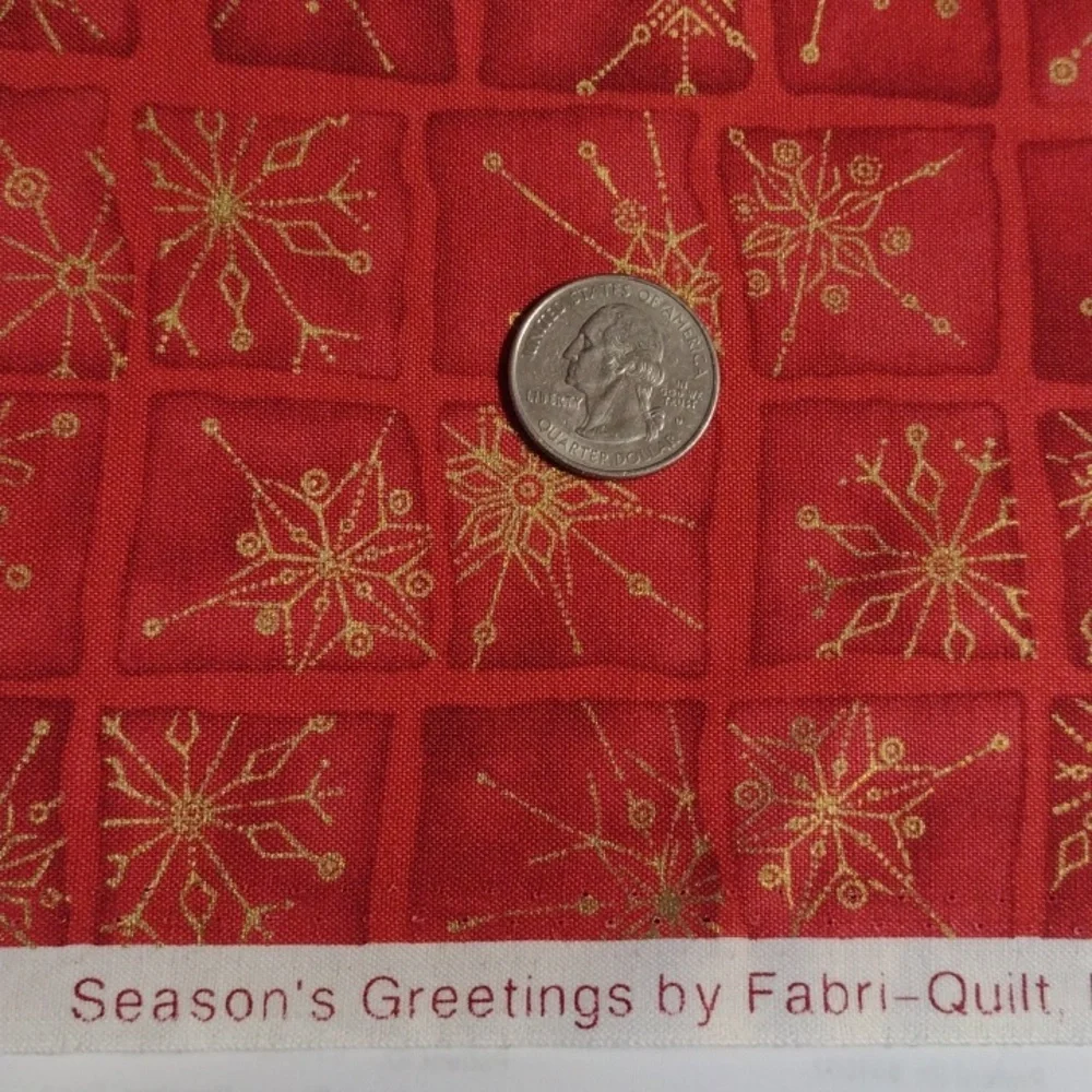 Seasons Greetings Fabri-Quilt Red Gold Snowflake Christmas Fabric 44
